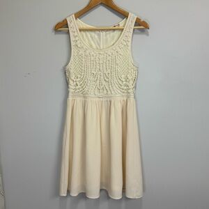 Altar'd State Cream Crochet Sleeveless Mini Dress